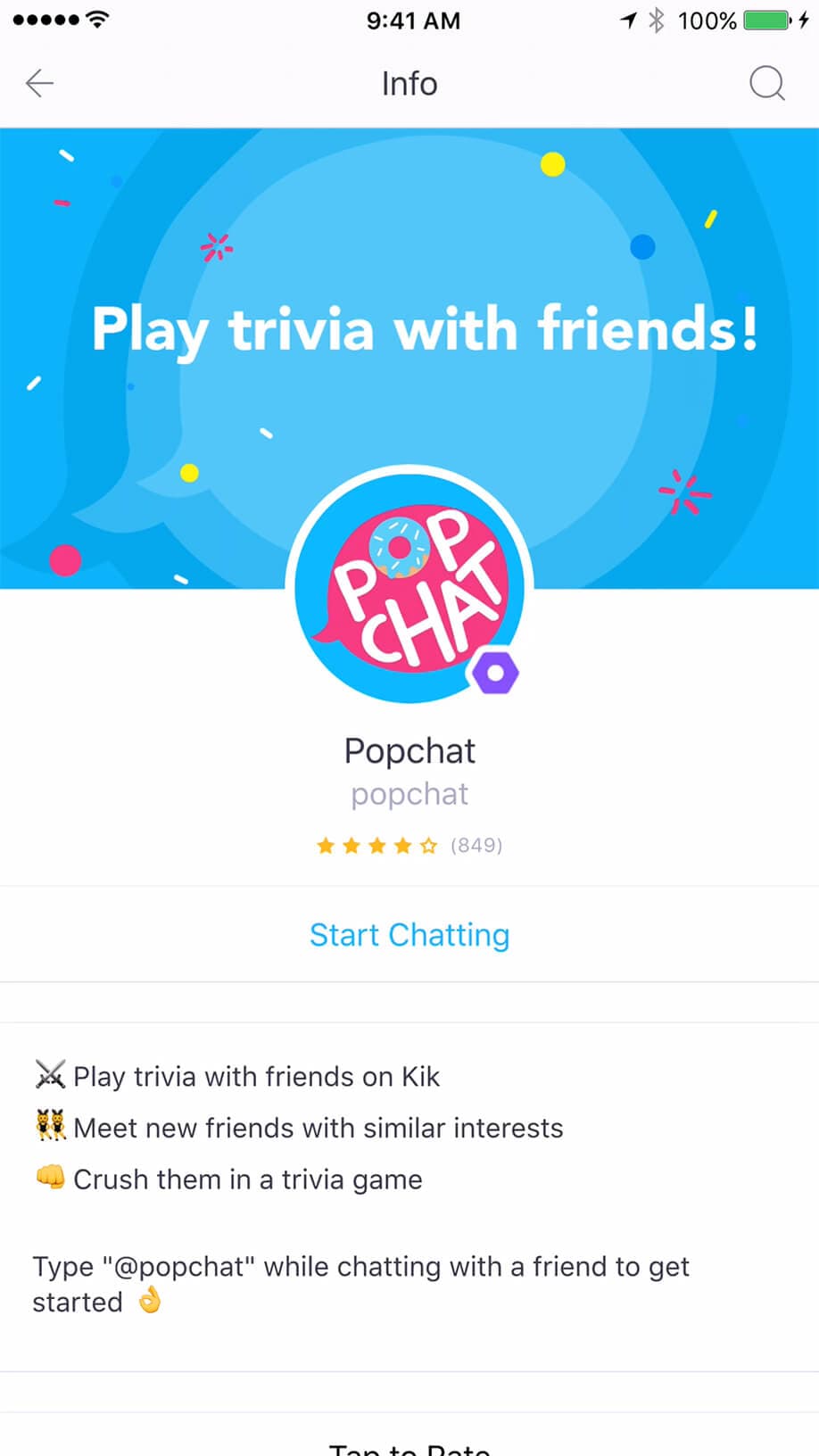 Popchat bot on Kik